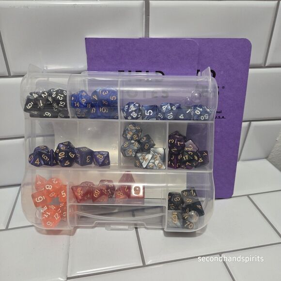 DnD Dice Set + Storage Box  Polyhedral Dice with Bonus Fantasy Art ~2 Field Bks - Picture 8 of 12